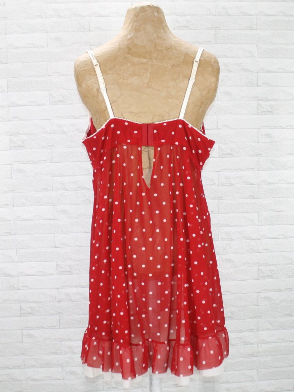 CACIQUE Chemise Sheer Polka Dot Retro Babydoll Negligee Lace Red White Plus Size - Picture 4 of 15